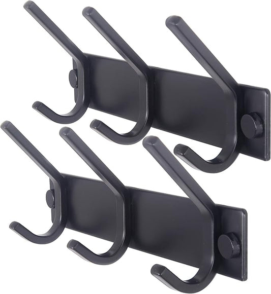 WEBI Coat Rack Wall Mounted,3 Coat Hooks for Hanging Coats,Heavy Duty Metal Hook Rack Hook Rail Coat Hanger Wall Coat Rack with Hooks for Clothes Entryway Jacket,Black,2 Packs
