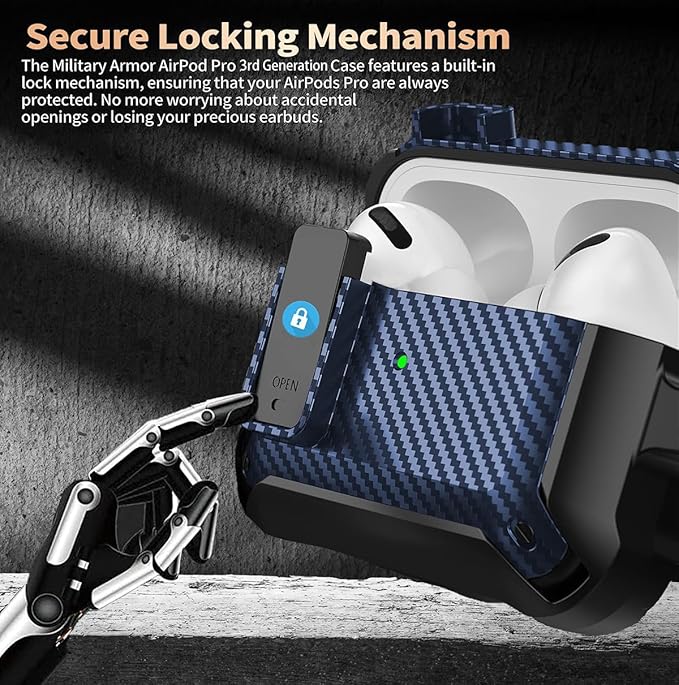 for Airpods Pro 3 Case with Lock Clip, Rugged Apple Airpods Pro 3rd Generation Cover 2025 Men Women, Armor Shockproof iPod Pro3 Gen Protective Hard Shell with Carabiner&Cleaner kit,Black/Blue