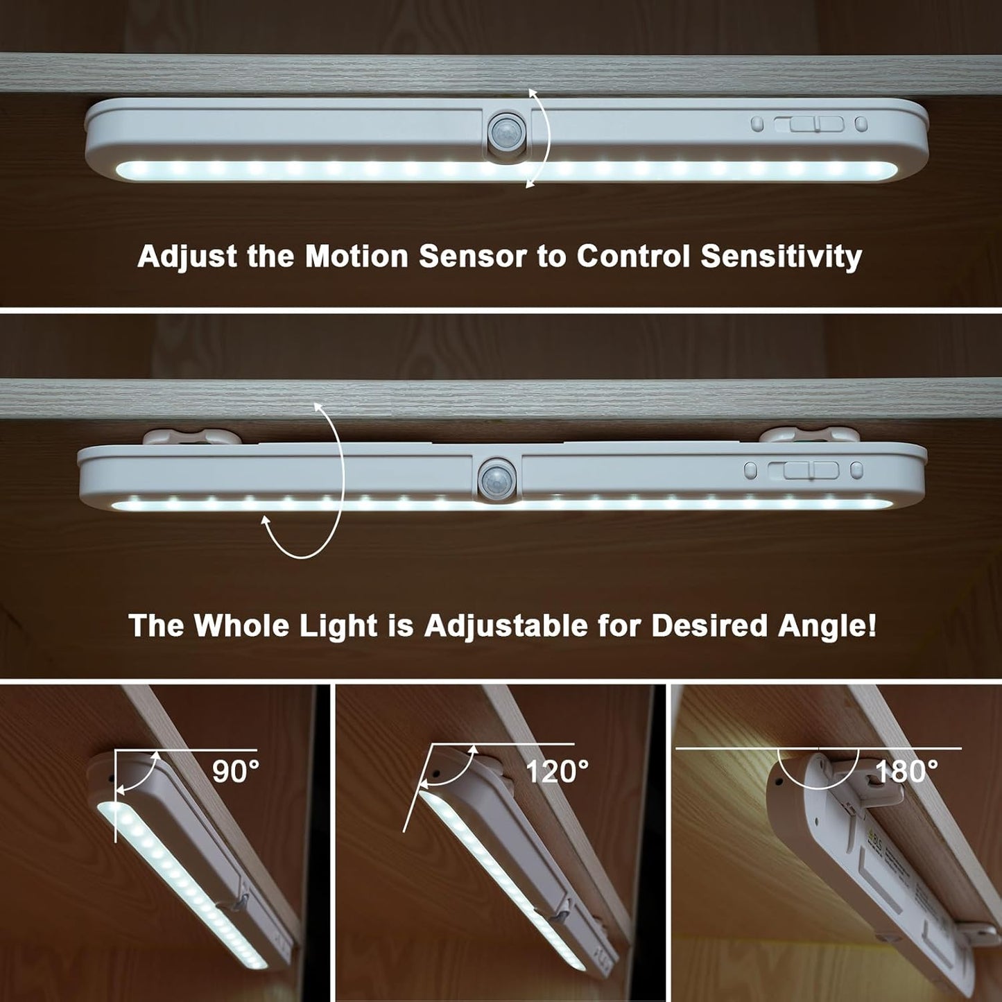 LED Under Cabinet Light – Motion Sensor, 20 LED, Battery or USB Powered, Auto On/Off