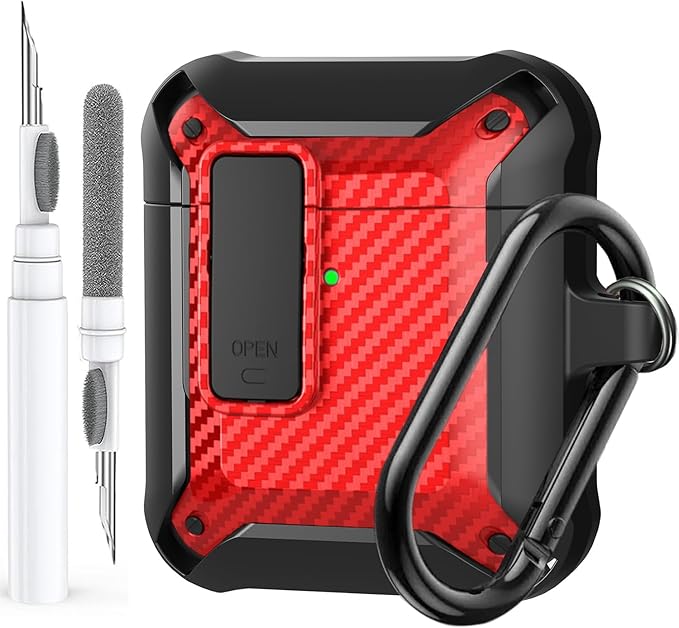 for Airpods 2nd 1st Generation Case Men Lock with Cleaner Kit, Rugged AirPod 2/1 Gen Protective Hard Cover Shockproof Skin Boys Women with Keychain for Apple iPods 2nd/1st Cases, Black