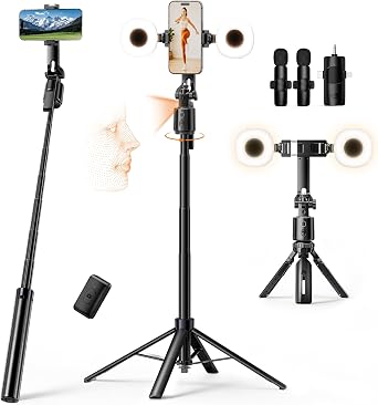 UBeesize 71" Vlogging Kit, Face Tracking Tripod, Desk Stand, Mics & Light