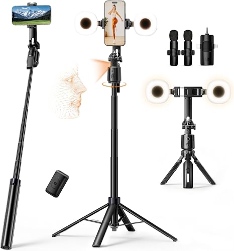 UBeesize 71" Vlogging Kit, Face Tracking Tripod, Desk Stand, Mics & Light