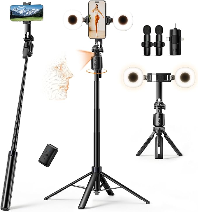 UBeesize 71" Vlogging Kit, Face Tracking Tripod, Desk Stand, Mics & Light