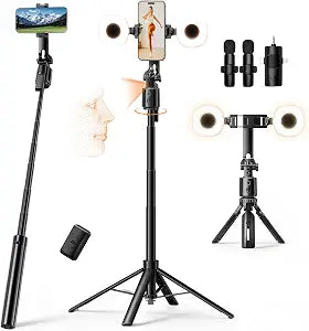 UBeesize 71" Vlogging Kit, Face Tracking Tripod, Desk Stand, Mics & Light