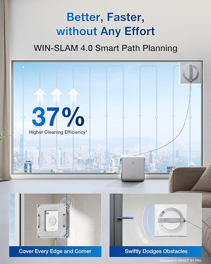 ECOVACS WINBOT W2 PRO Omni Portable Window Cleaning Robot with Multi-Functional Station, Charging While Working, Intelligent Cleaning with Triple Nozzle Water Sprayer, 12-Level Protection