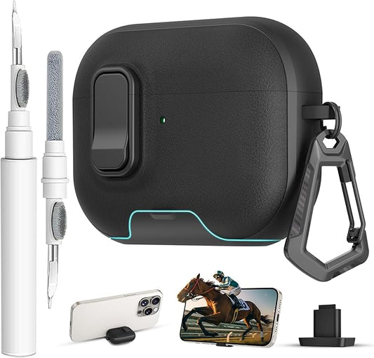for AirPods Pro 3 Case with Lock,TPU Leather Texture Durability Anti-Lost & Shockproof Protective Cover Accessories with Cleaning Kit in Keychain for Apple AirPod Pro 3 Generation 2025(Black)