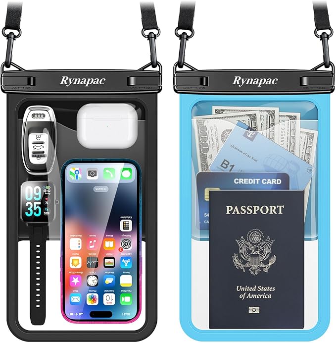 [Up to 10"] Large Waterproof Phone Pouch Bag - 2 Pack IPX8 Waterproof Phone Case for iPhone 17 16 15 Pro Max Galaxy S26 S25 Ultra, Touchscreen & Underwater Photography, Beach Cruise Travel Essentials