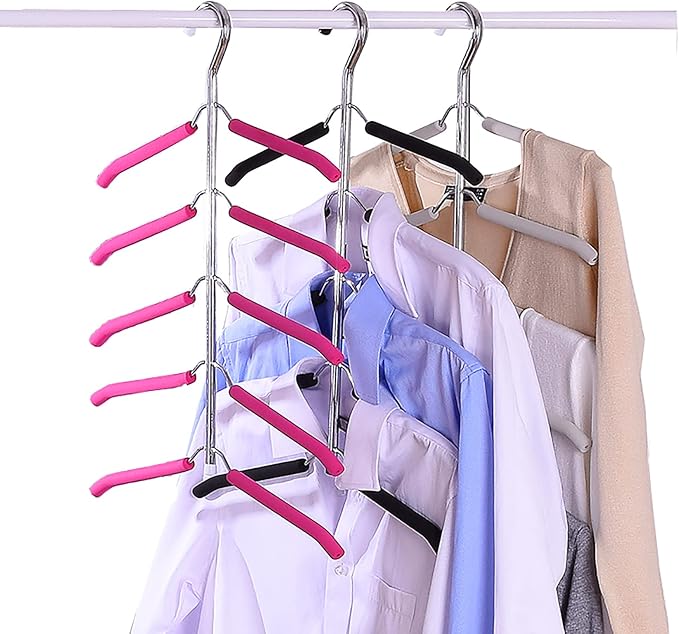 Blouse Tree Hangers Multi-Layer Clothes Hangers 3 Pack 5 in 1 Non Slip Space Saving Closet Organizer Stainless Steel Shirt Hanger Coats Hanger（Black）