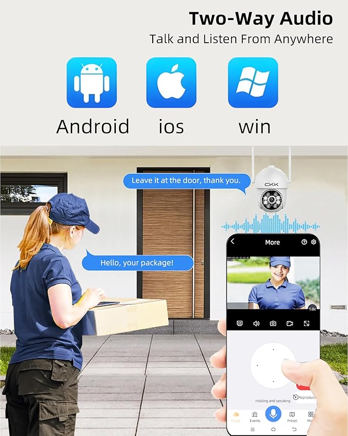 CKK 2K Security Cameras Outdoor, 2.4G/5G Wireless Home Security Camera, Corded Power,360 PTZ, Motion Detection, Color Night Vision, 2-Way Talk, Waterproof, Audible & Floodlight Alarm, Works with Alexa