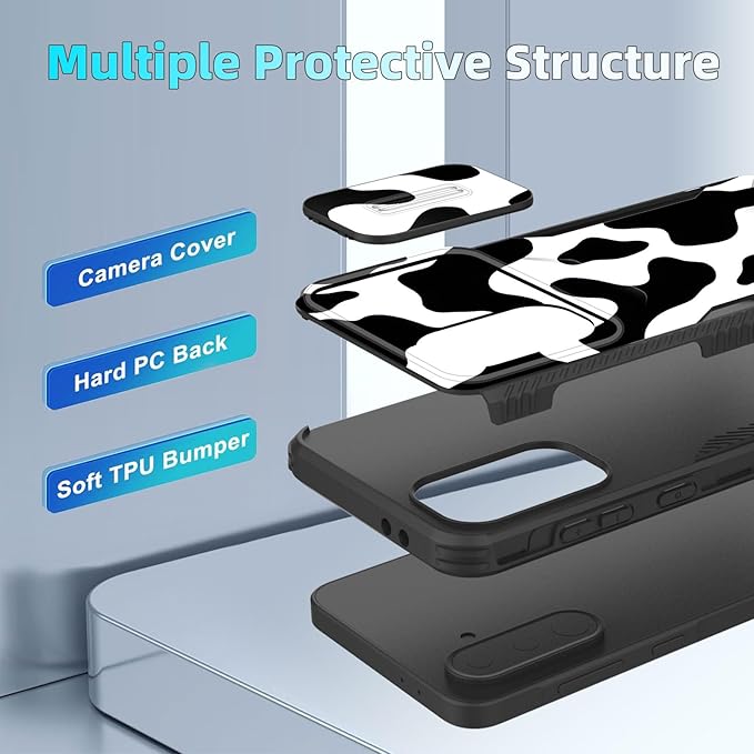 for Galaxy A36 5G/A56 5G Case Built in Slide Camera Lens Cover,Heavy Duty Shockproof Protection Dual Layer Case for Samsung Galaxy A36 5G/A56 5G 6.7" 2025,Cow Print