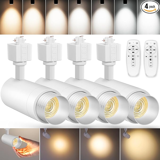【2025 Upgraded】10-Color Zoomable 25W LED Track Lighting Heads H Type Track Light Heads with Remote Dimmable Bright Ceiling Spotlight, 2700K/3000K/4000K/5000K/6500K, CRI90 15°-60° 2200lm White 4 Pack