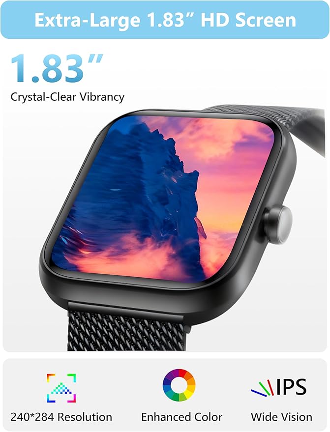 KALINCO Smart Watch Women [2 Bands, 44mm case] 1.83" Alexa Fitness Tracker, Heart Rate, Sleep, Stress Monitor, IP68 Waterproof Smartwatch, Make/Answer Calls, Compatible with iPhone & Android Phones
