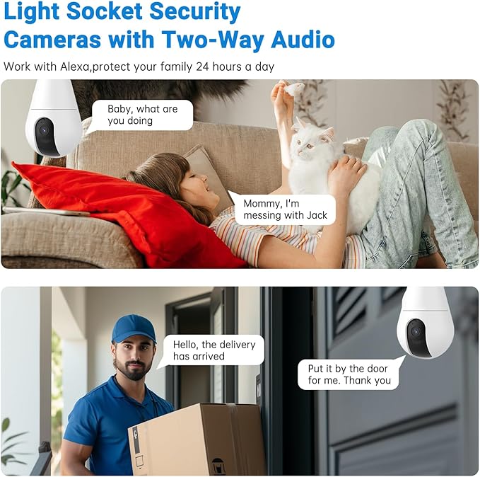 Light Bulb Security Camera, 5G/2.4GHz Lightbulb Security Cameras Wireless Outdoor for Home Security, Smart AI Motion Detection, US-Based Cloud Storage, 911 Calling Color Night Vision (2 Pack)
