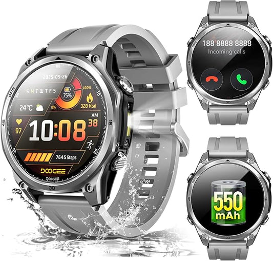 DOOGEE Anywise W1 Smart Watch 5ATM Waterproof Dual-Band GPS Fitness Tracker, 1.43'' AMOLED Screen Men Watches for Android and iPhone, 170+ Sports Modes, Bluetooth Call/18 Days Battery/2 Straps