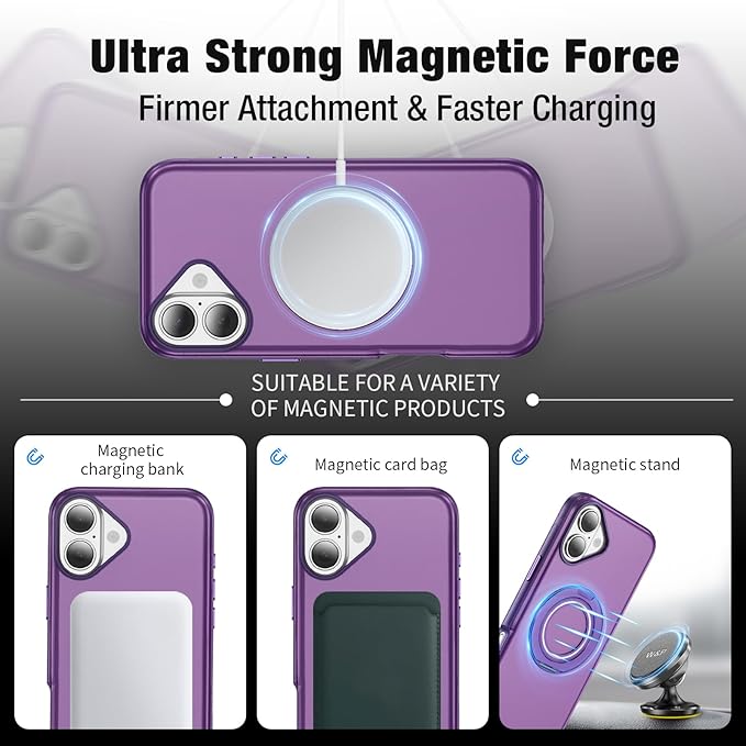 for iPhone 17 Case [Compatible with Magsafe] [15 FT Military Grade Drop Protection] with Screen Protector & Lens Protector,Shockproof Kickstand Phone Case for iPhone 17 (Purple)