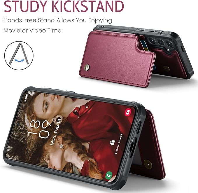 Bemal for Samsung Galaxy S25 Wallet Case with Card Holder, RFID Blocking, Shockproof Leather Kickstand for Men and Women, Durable Protective Phone Cover for 6.2", Wine Red