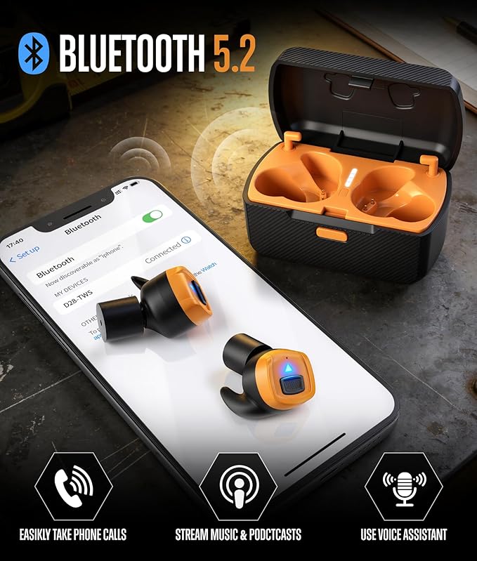 GLORYFIRE Shooting Ear Protection Earplugs, Bluetooth Hearing Protection Earbuds for Noise Reduction(Charcoal & Blaze)