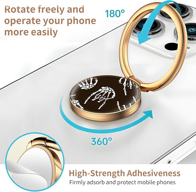 Cell Phone Ring Holder, Cute Metal Phone Grip Stand Finger Ring Kickstand, Flexible 360°Rotation Phone Tablet Case Accessories Compatible with Most Phones Cool Rock Skulls