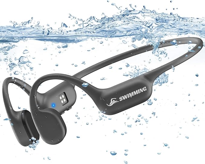 SAMVEK Bone Conduction Headphones IP68 Waterproof Swimming Headphones Open Ear Headphones with MP3 Mode 32GB Memory Up to 10 Hours Playtime Bluetooth 5.4 Ear Buds Secure Fit for Running and Fitness
