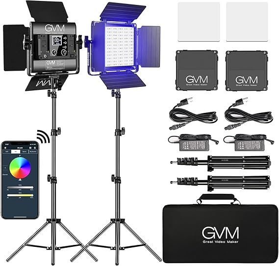 GVM RGB LED Panel Video Light, Photography Lighting with APP Control, 800D Video Lighting Kit for YouTube Studio, Gaming, Streaming, Conference, 8 Kinds of Scene Lights, CRI 97, 2 Packs