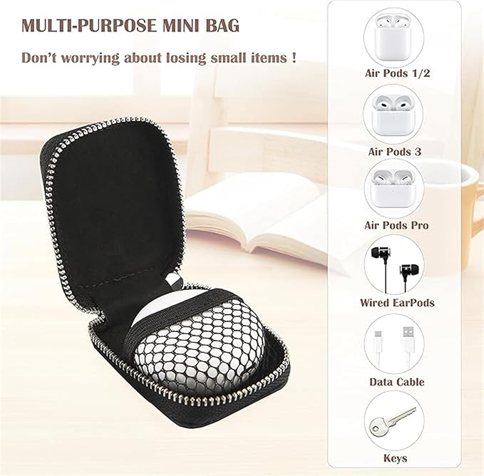 Earbud Case, Headphone Storage Case for AirPods 4/1/2/3/Pro 2, PU Leather Zipper Carrying Pouch Earbuds Bag with Keychain for Wireless Earphones, Wired Headphone & USB Cable - EJB 1 PCS Black