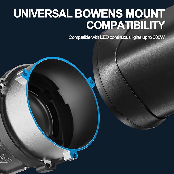 WELLMAKING S-80LED Bowens Mount Optical Snoot Designed Exclusively for LED Lights, 90% Brighter Output with 38° Adjustable Focus Lens, Delivering Sharp and Crisp iamge for Photography, Studio Video