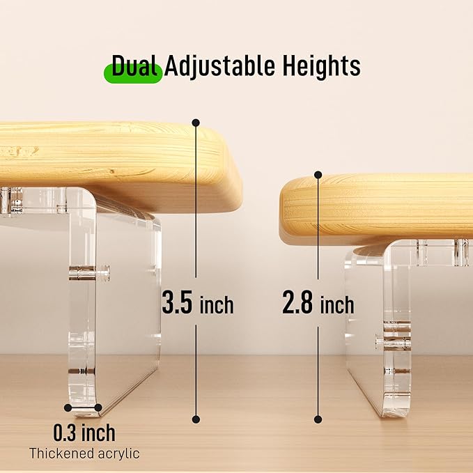 Monitor Stand Riser, Bamboo & Acrylic Computer Monitor Stand with LED Light, 31.5 inch Large Monitor Stand for Desk, Desktop Organizer Stand for Computer, Laptop, Printer, PC & TV Screen Riser