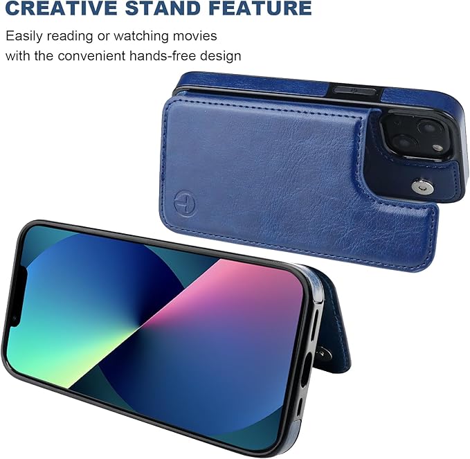 ONETOP Compatible with Magsafe for iPhone 13 Mini Wallet Case with Card Holder, PU Leather Kickstand RFID Blocking Case, Double Magnetic Clasp and Durable Shockproof Cover 5.4 Inch (Blue)