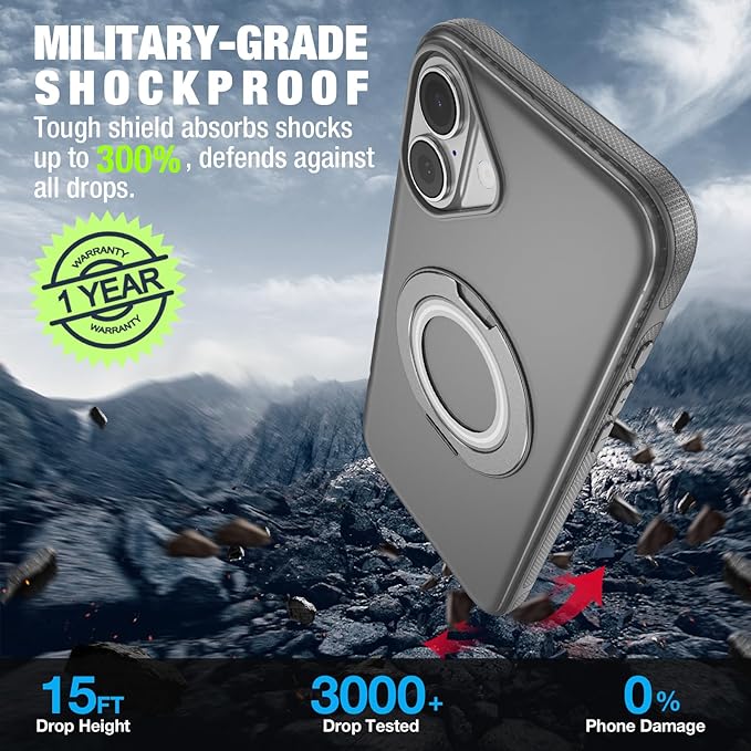 for iPhone 17 Case [Compatible with Magsafe] [15 FT Military Grade Drop Protection] with Screen Protector & Lens Protector,Shockproof Kickstand Phone Case for iPhone 17 (Gray)