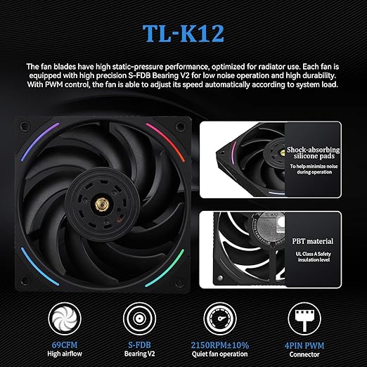 Mjolnir Vision 360 ARGB Black CPU Water Cooler,3 PWM Fans Water Cooling System with 2000PRM,for AM4/AM5&Intel LGA1851/1700, Magnetic Detachable LCD Screen with 320 * 240 Resolution