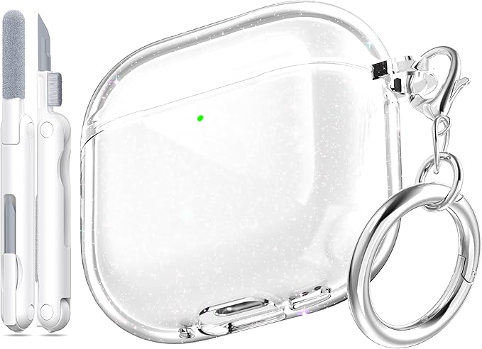 for AirPods 4th Generation Case Cover 2024, Military-Grade Shockproof, Soft TPU Highly Transparent Anti-Yellowing for AirPods 4 Case with Cleaning Kit & Cute Round Buckle, Gitter