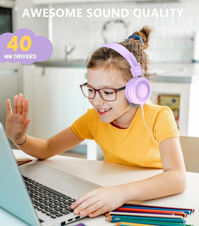 USB Type C Kids Headphone for School, 94dB Safe Volume Limited, Foldable Stereo Sound Tangle-Free Type C Cord, On-Ear Headphones for Boys/Girls/Students/Tablet/Travel(Gradient Purple)