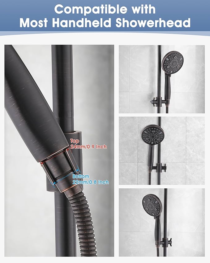 Shower Slide Bar with Adjustable Handheld Shower Head Holder, 25 Inch SUS304 Stainless Steel Shower Rail, Replacement for RV, Camper, Hotel & Bathroom, Polished Oil Rubbed Bronze