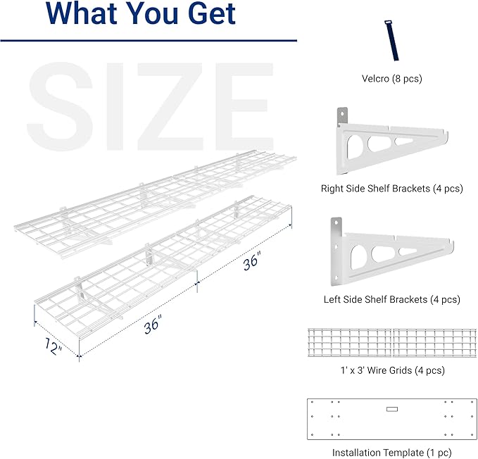 FLEXIMOUNTS 12-inch-by-72-inch Wall Shelf Garage Storage Rack Wall Mounted Floating Shelves,1x6ft,White, 2-Pack, Classic Series