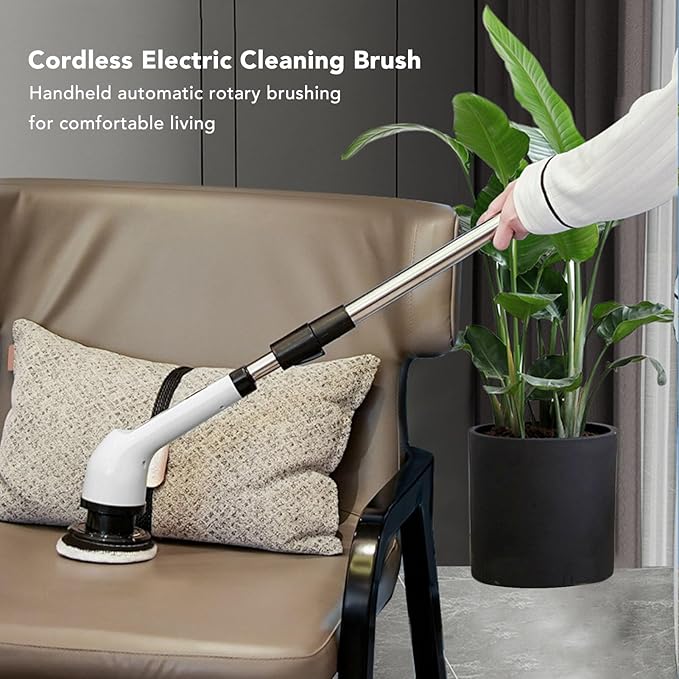 Electric Spin Scrubber, Multifunction Rechargeable Cordless Brush with Adjustable Handle, Replaceable Brush Heads Shower Brush for Bathroom Kitchen