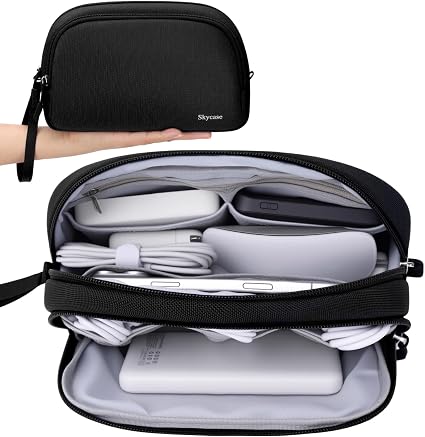 Skycase Electronics Travel Organizer 9 Compartment Dual Layer Tech Pouch Lightweight Water Resistant Travel Cable Organizer Bag for Chargers Cords Phone Power Bank Tech Essentials and Daily Items