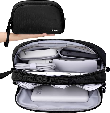 Skycase Electronics Travel Organizer 9 Compartment Dual Layer Tech Pouch Lightweight Water Resistant Travel Cable Organizer Bag for Chargers Cords Phone Power Bank Tech Essentials and Daily Items