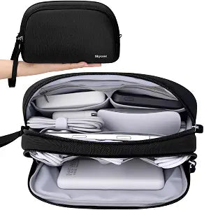 Skycase Electronics Travel Organizer 9 Compartment Dual Layer Tech Pouch Lightweight Water Resistant Travel Cable Organizer Bag for Chargers Cords Phone Power Bank Tech Essentials and Daily Items