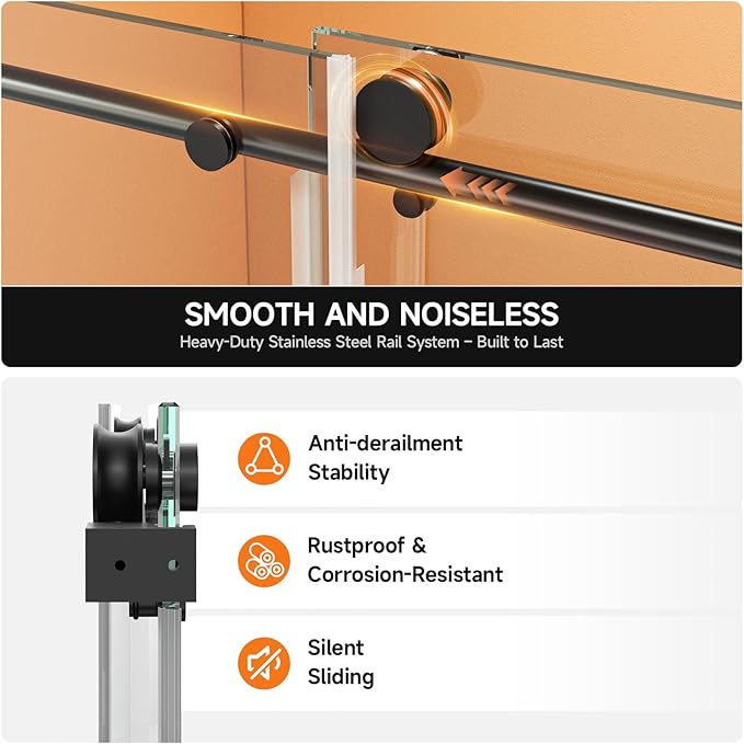 Frameless Shower Door, 44-48" W x 76" H 8mm Single Sliding Shower Door with 5/16" Clear Tempered Glass, Bathroom Glass Door for Walk-in Shower, Black