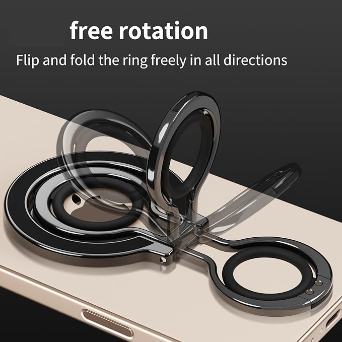 2 in 1 Magnetic Phone Grip Compatible with Magsafe,Phone Holder,Wireless Charging Compatible,for iPhone 16 15 14 13 12 Pro Max and Other Phone (Black)