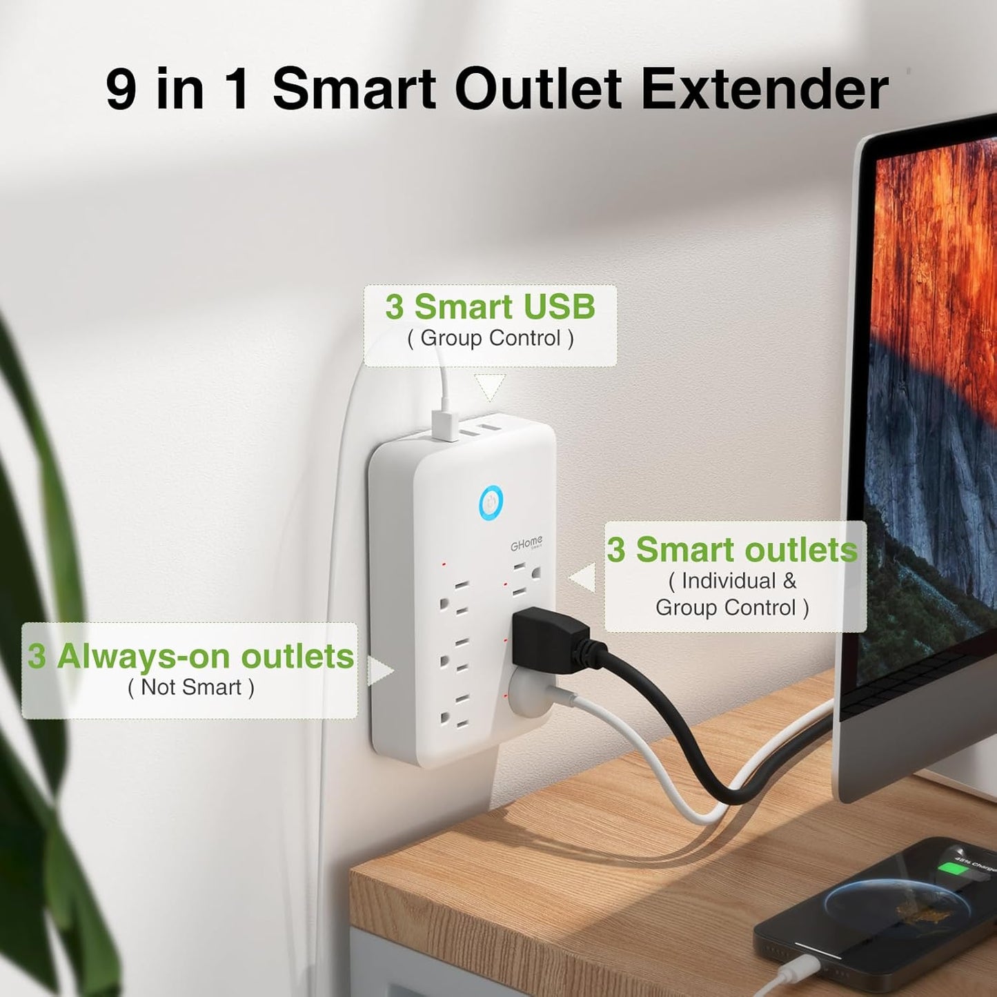 Smart Power Strip 9-in-1 – WiFi Outlet Extender, Works with Alexa & Google Home, 15A