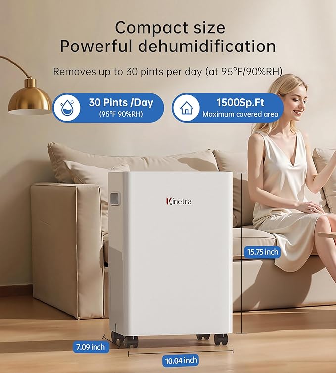 1500 Sq. Ft Dehumidifiers for Home, 30 Pints dehumidifier for Basement with drain hose,Smart APP control, 1.6L Tank,24H Timer,Intelligent Humidity Control,Ideal for Bedroom,Bathroom & RV