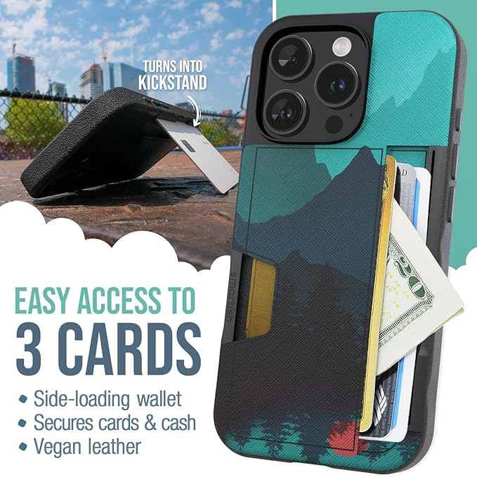Smartish® iPhone 16 Pro Wallet Case - Wallet Slayer Vol. 2 [Slim + Protective] Credit Card Holder w/Kickstand - Drop Tested Hidden Card Slot Cover Compatible w/Apple iPhone 16 Pro - Moving Mountains