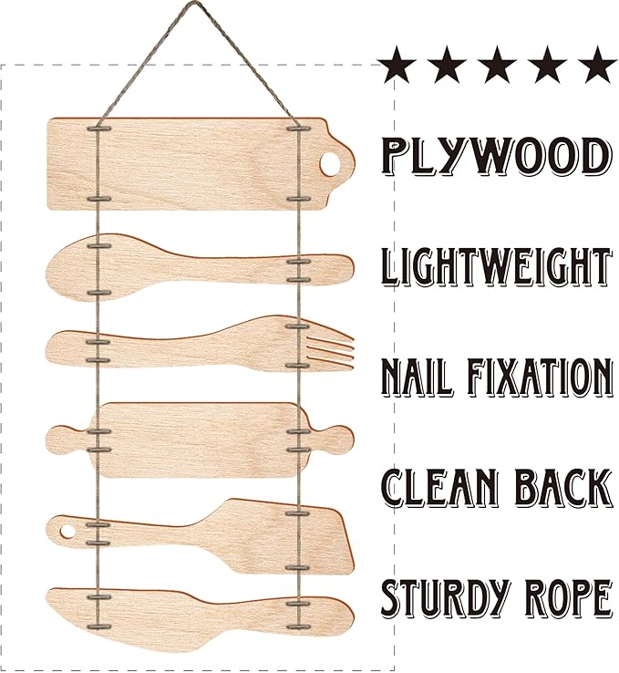 Bless the Food Before Us Farmhouse Kitchen Wall Decor - Dining Room Decorations Collage Wall Art in Neutral Teal/Aqua Color - Wooden Rustic 6pcs Roped Sign 25x14 Inches Vertical
