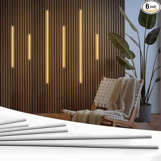 HAMRVL LED Recessed Lighting, Dimmable Self-Adhesive LED Strip Lights for Wood Slat Wall Panels, 6 Pcs Warm White 3000k Touching Wall Panel Lights, Ambient Lighting for Acoustic Panels,Cabinets