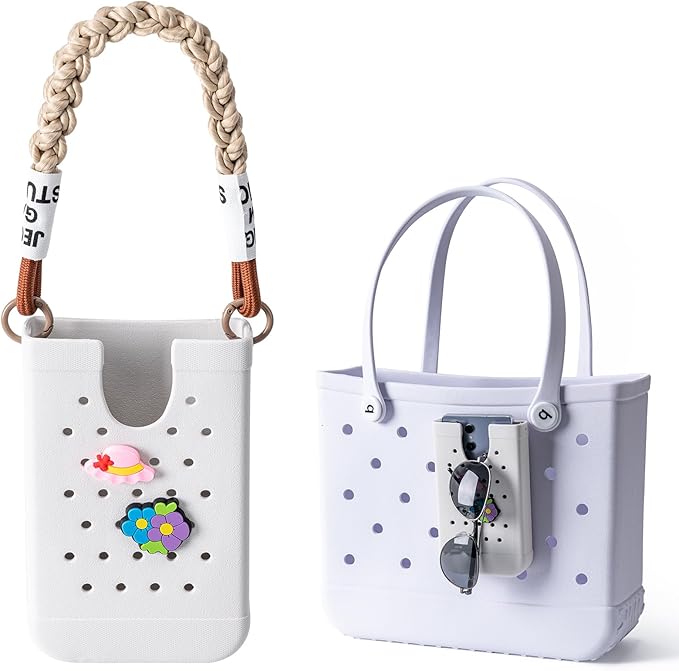 Phone Holder for Bogg Bags, Cell Phone Case Holder Compatible with All Bogg Bags, Phone Holder Accessories for Beach Tote Bags (White)