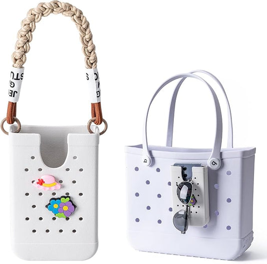 Phone Holder for Bogg Bags, Cell Phone Case Holder Compatible with All Bogg Bags, Phone Holder Accessories for Beach Tote Bags (White)