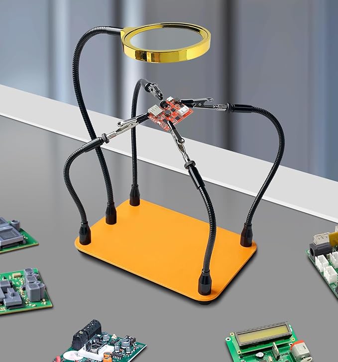 Helping Hands Soldering Station with 80cm 6X Magnifying Glass, 4 Flexible Arms Solder Helping Hands Magnifier and Third Hand Soldering Tool for Electronic Repair Soldering Jewelry Crafts