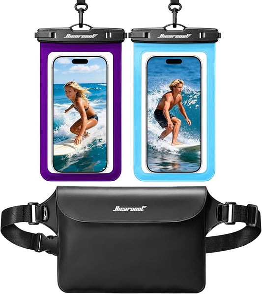 Hiearcool Waterproof Phone Pouch, IPX8 Waterproof Phone Case for iPhone 17 Pro Max, Cell Phone Dry Bag Plus Waterproof Fanny Pack Dry Bag with Privacy Front and Clear Back for Beach Cruise