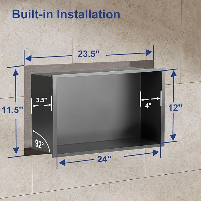 Shower Niche, Stainless Steel Elegant Bathroom Niche, No Tile Needed Recessed Shower Shelf Organizer for Storage